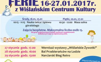 Plakat promujący ferie z Wiślańskim Centrum Kultury